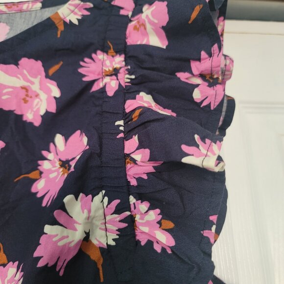 Free Assembly‎ Shirt Womens XL Elastic Waist Ruffle Sleeve Navy Pink Floral - Picture 5 of 12